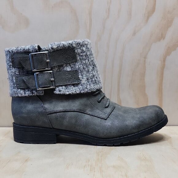 Rocket Dog Gray Fold-Over Combat Boots Moto Ankle Women 8.5 Shoe Buckle Babster - Picture 9 of 14